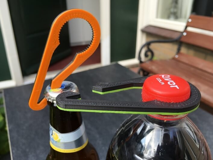 The 3-D printed bottle opener with a 2-in-1